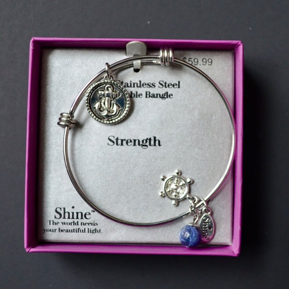 Shine Fine Stainless Steel Adjustable Bangle Bracelet STRENGTH New